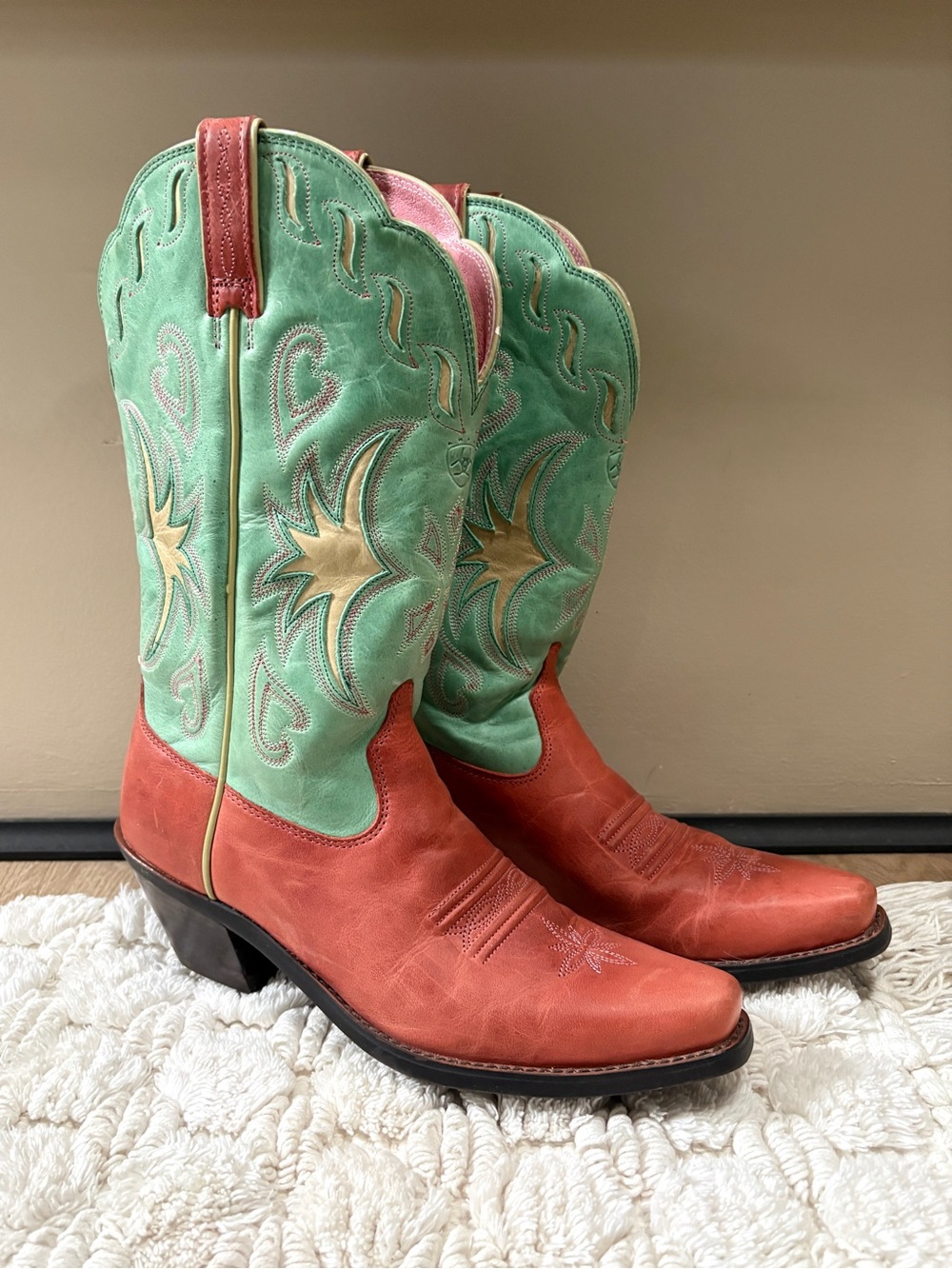 Ariat Women's Manzanita Western Boots Size 7.5 | Pink Green Leather Boho Cowgirl